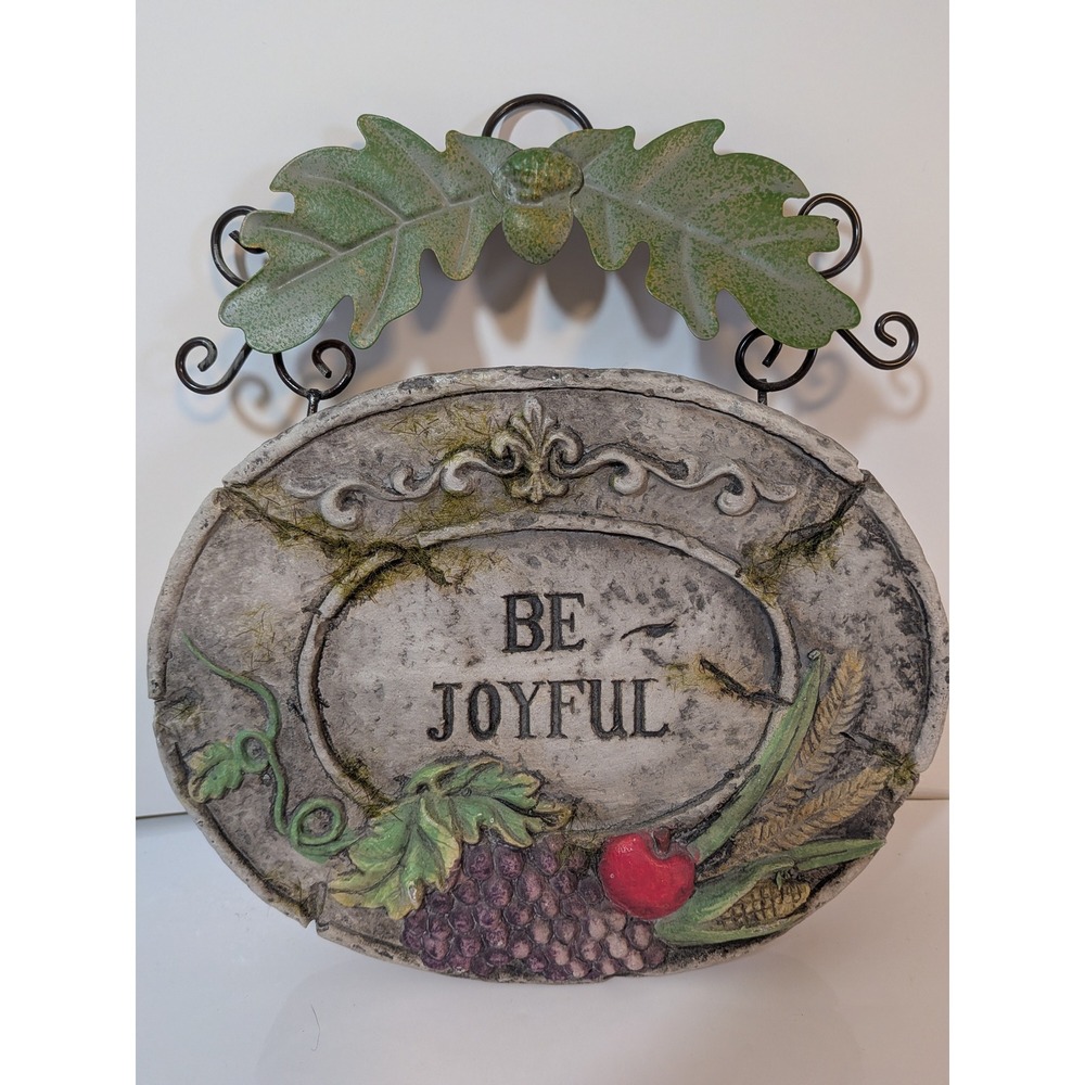 Allstate Floral Be Joyful Harvest Wall Plaque Stone Look Oak Leaf Metal Hanger